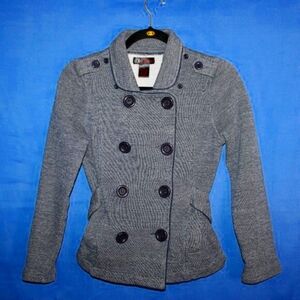JJ Basics Double Breasted Peacoat Jacket - Women's Size S - Gray Cotton Blend